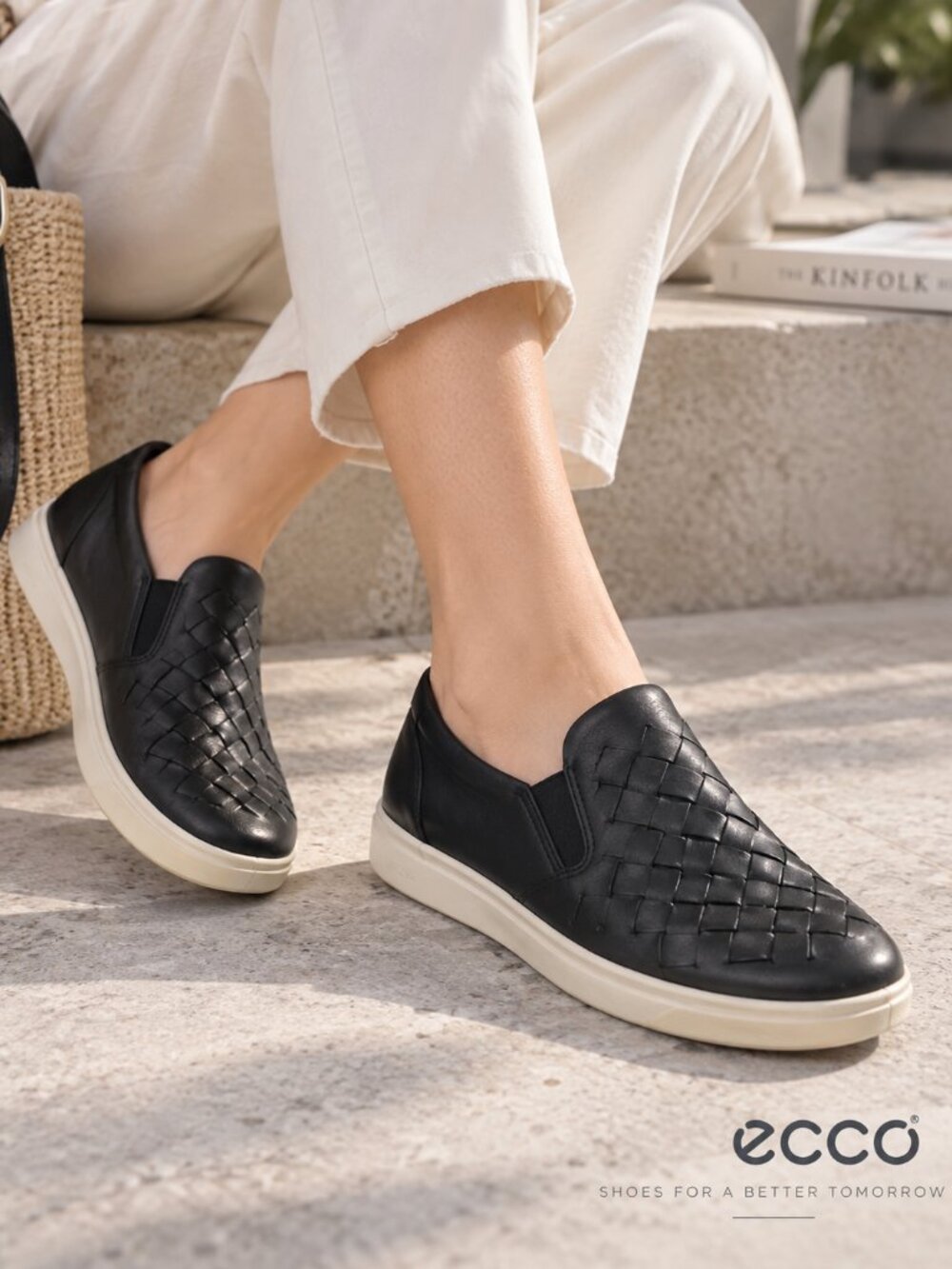 ECCO Soft 7 Woven Black Leather Slip On Sneakers Shoes EU 37 US 6 6.5